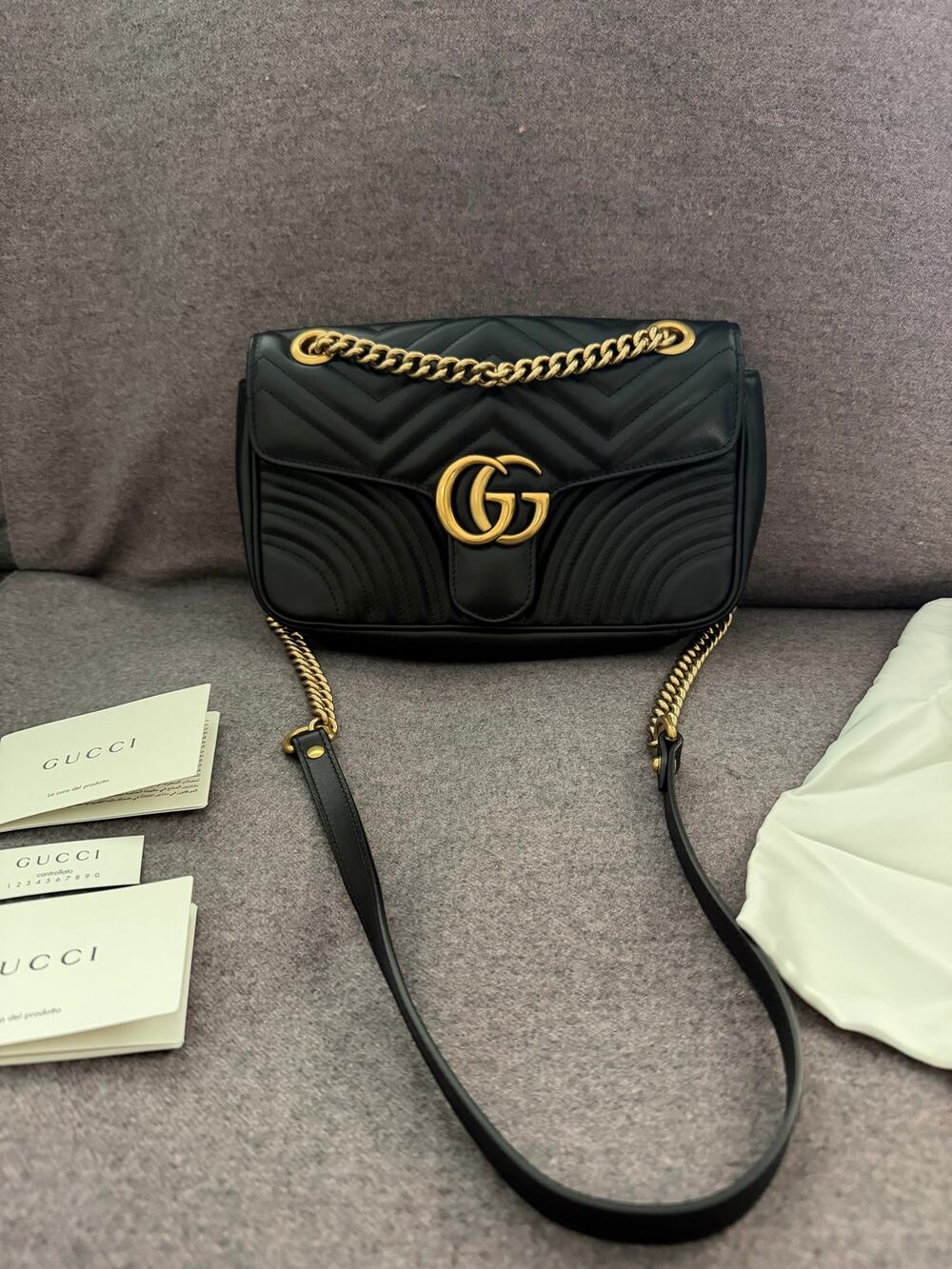 Black Leather GG Marmont Matelassé Shoulder Bag